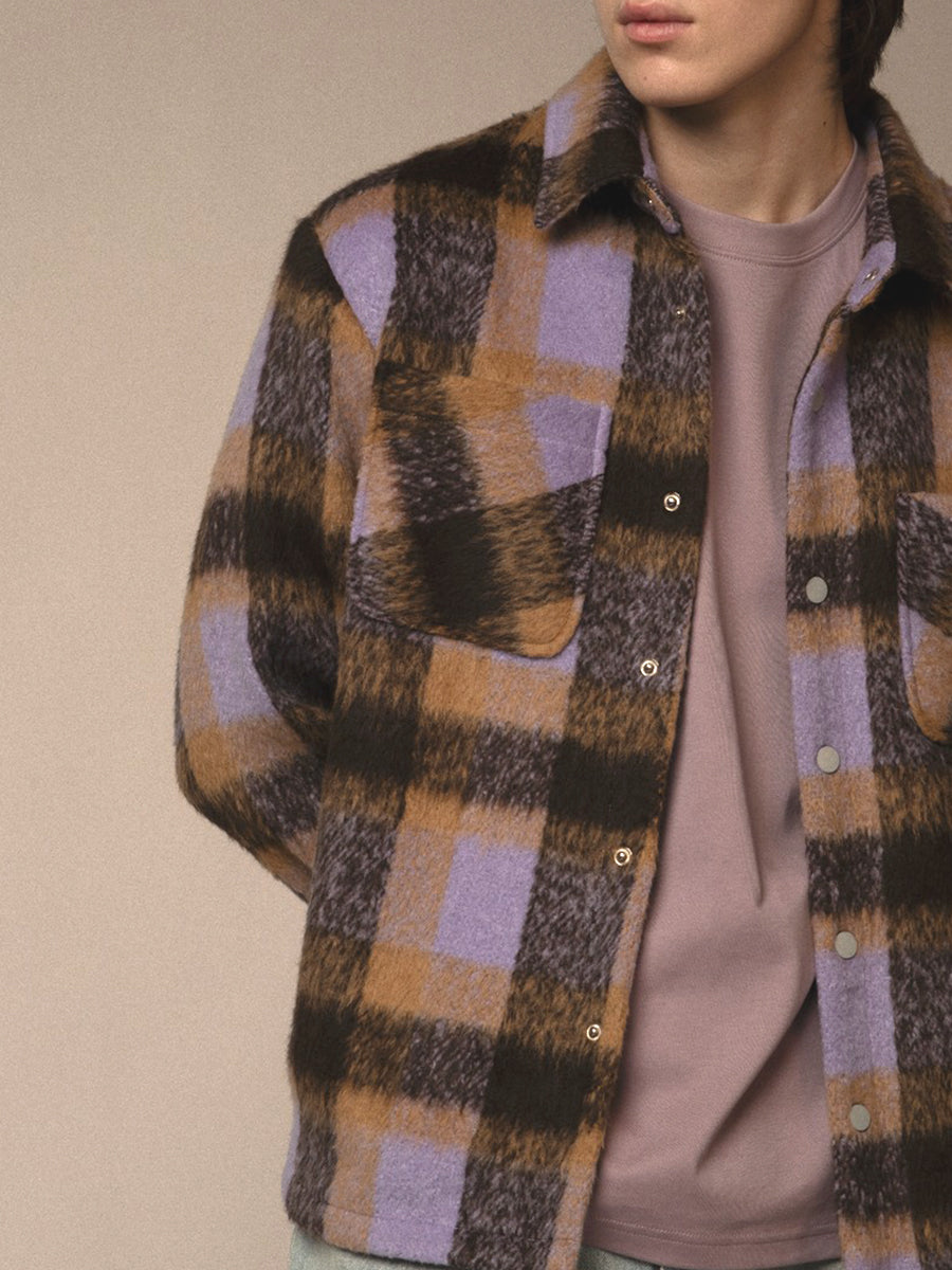 Snap Plaid Overshirt - Purple