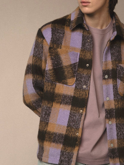 Snap Plaid Overshirt - Purple