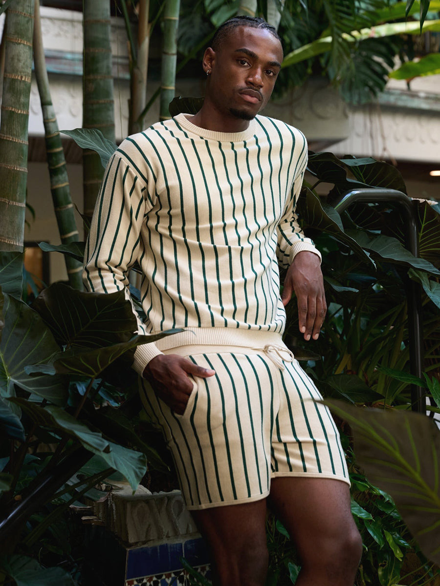 Emerald Stripe Knit Crew Sweater