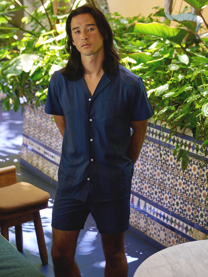 Navy Tonal Cabana Swim Shorts
