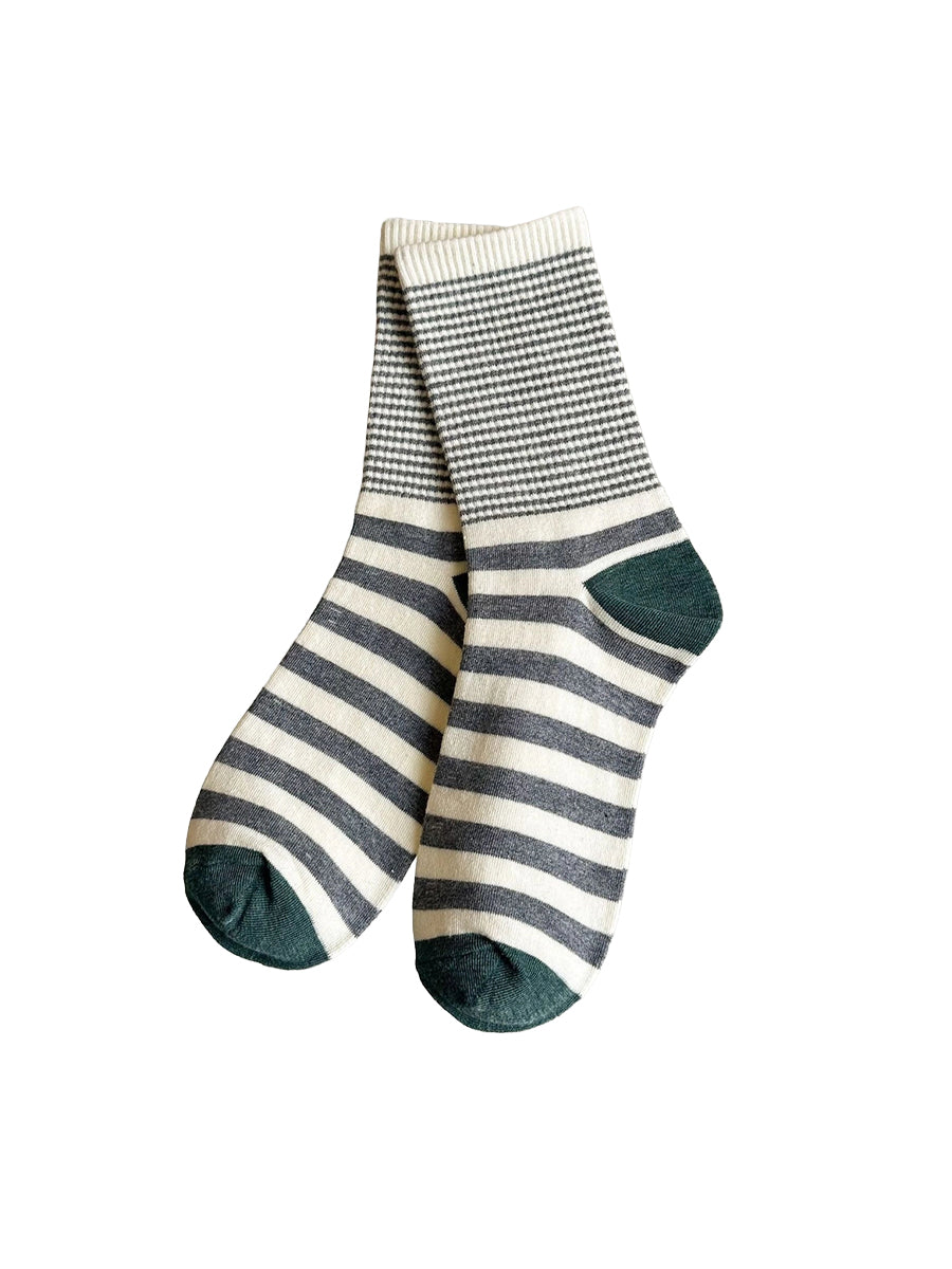 Multi-Stripe Crew Socks - Grey