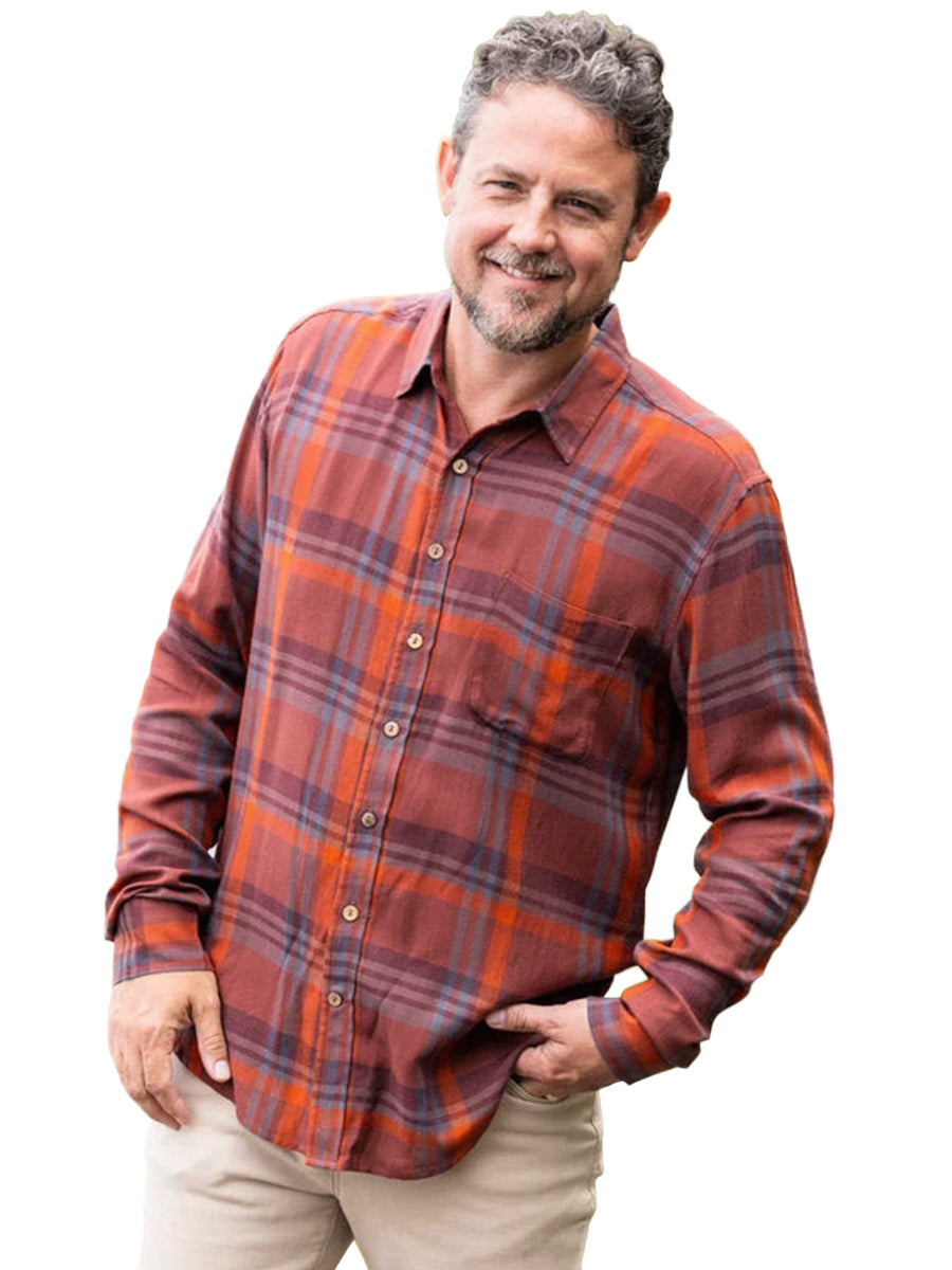 Autumn Spice Long Sleeve Shirt - Cinnamon & Blue Plaid
