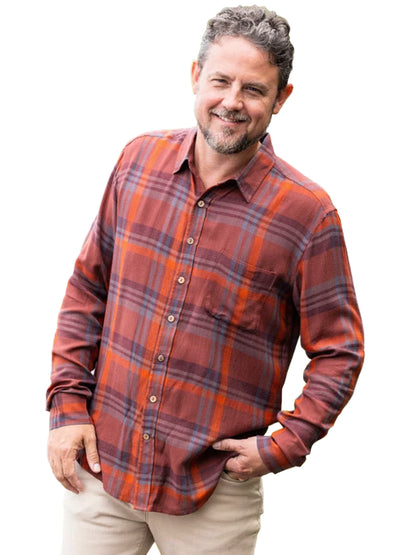 Autumn Spice Long Sleeve Shirt - Cinnamon & Blue Plaid