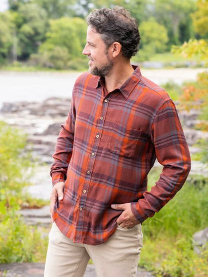 Autumn Spice Long Sleeve Shirt - Cinnamon & Blue Plaid