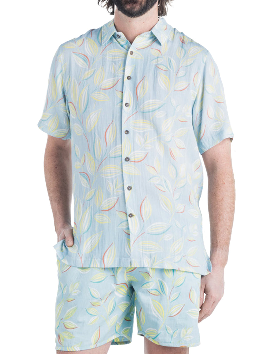 Leaves in the Mist Short Sleeve Shirt - Light Blue