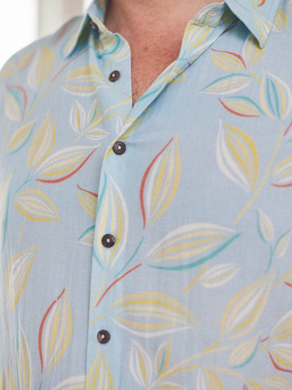 Leaves in the Mist Short Sleeve Shirt - Light Blue