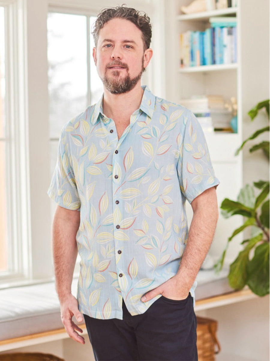 Leaves in the Mist Short Sleeve Shirt - Light Blue