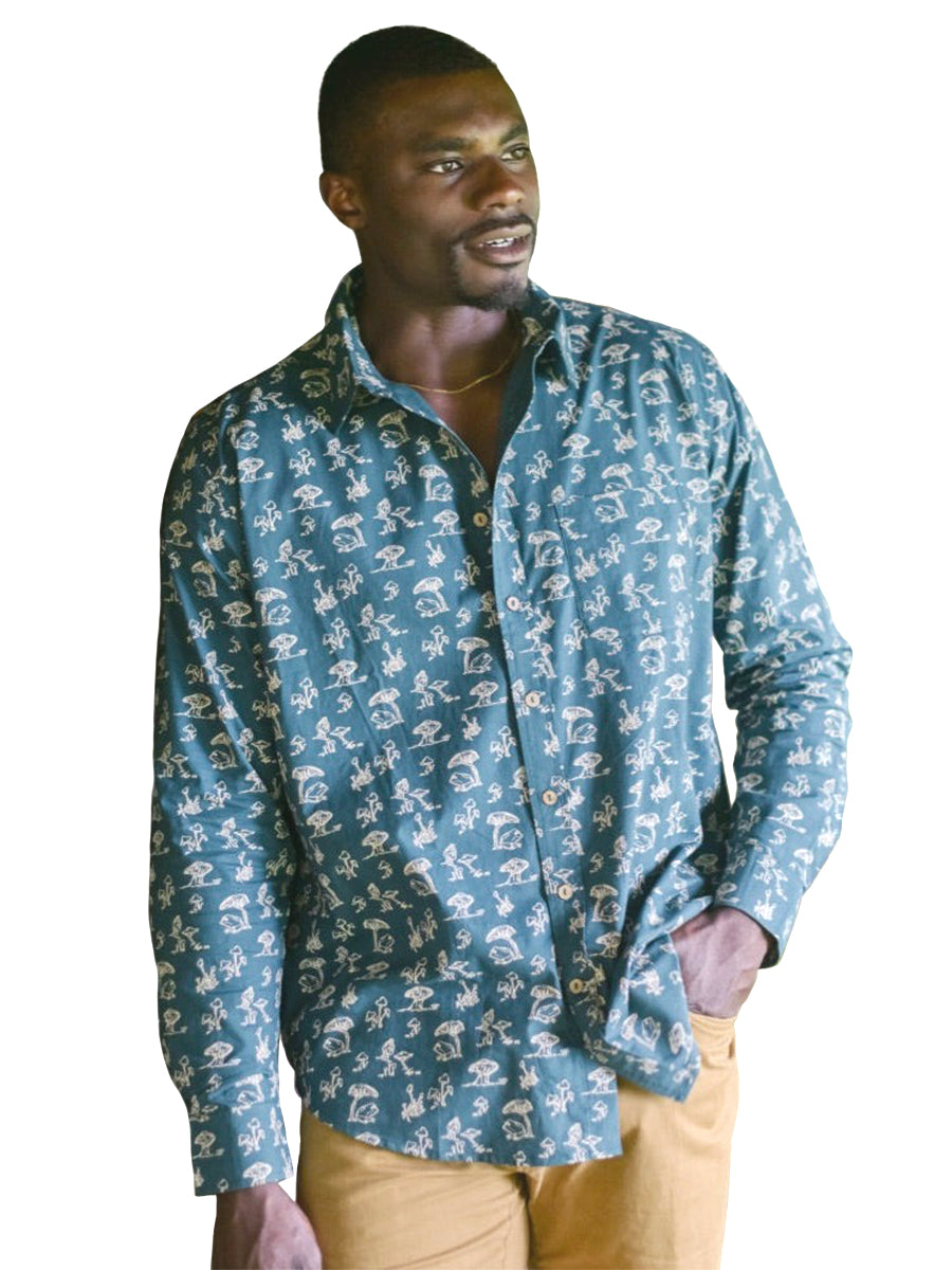 Magical Mushroom Long Sleeve Shirt - Green & White