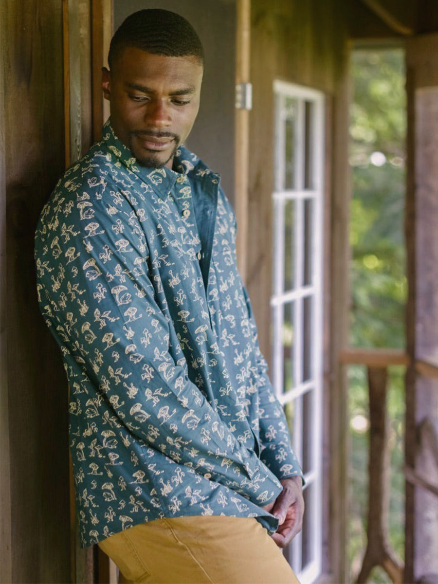 Magical Mushroom Long Sleeve Shirt - Green & White