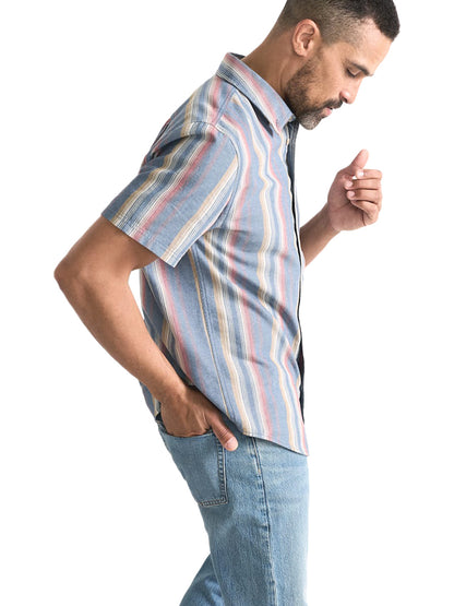 Bayside Button-Down Short Sleeve Shirt - Blue Multi Stripe