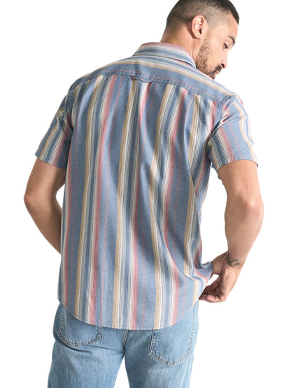 Bayside Button-Down Short Sleeve Shirt - Blue Multi Stripe