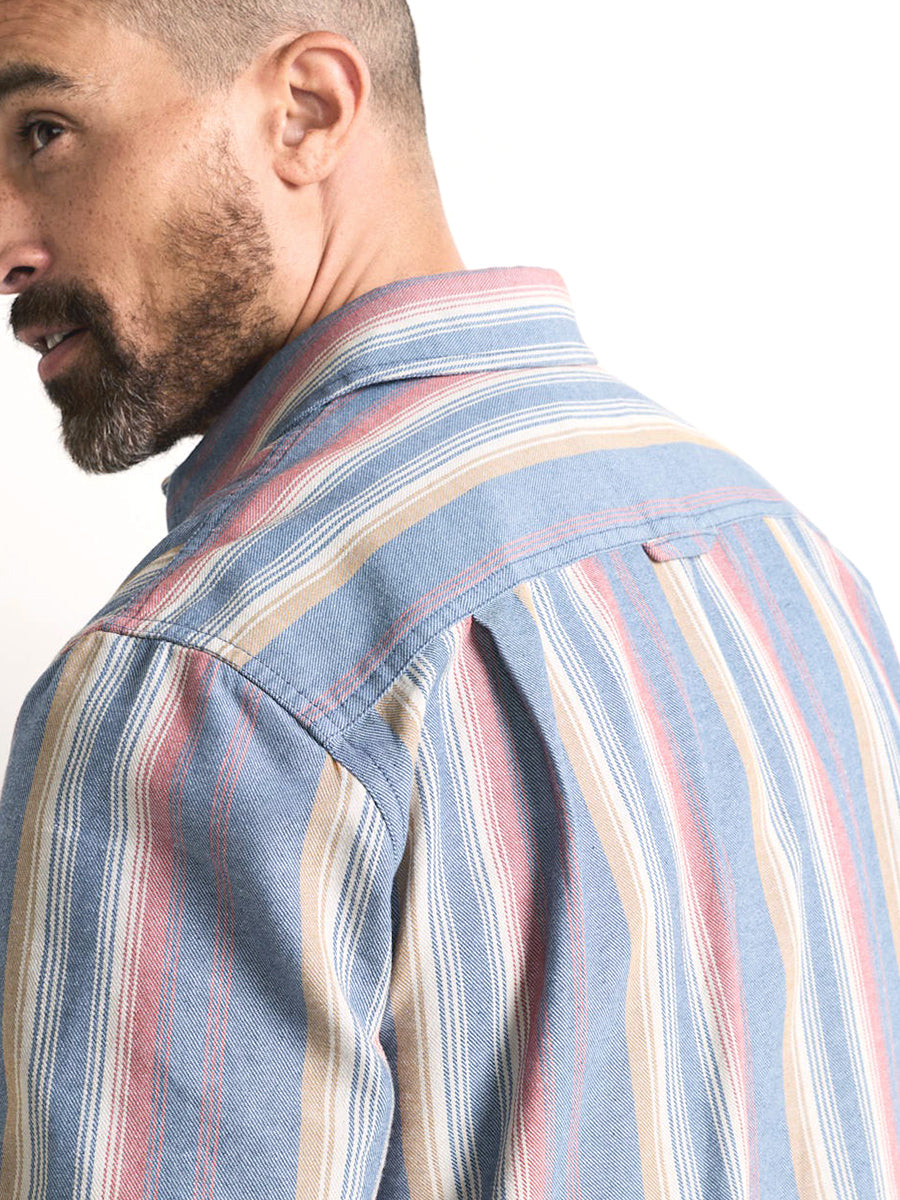 Bayside Button-Down Short Sleeve Shirt - Blue Multi Stripe