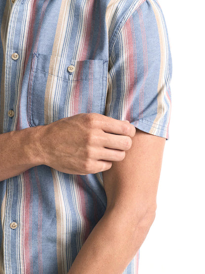 Bayside Button-Down Short Sleeve Shirt - Blue Multi Stripe