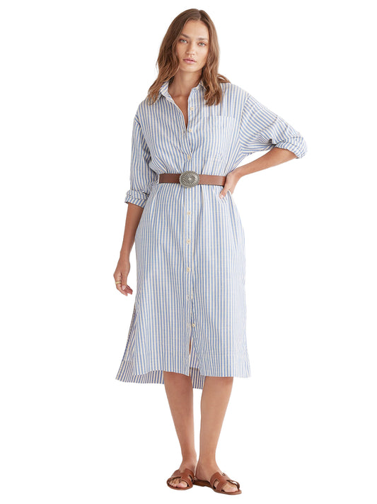 Brentwood Oversized Shirtdress - Blue & Ivory Stripe