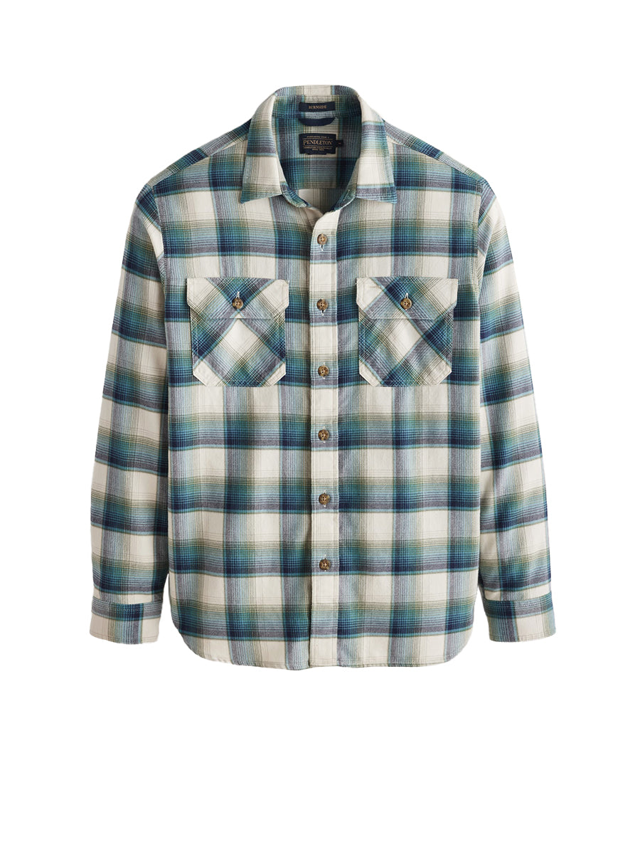 Burnside Flannel Shirt - Cream, Green, & Blue