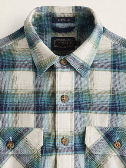 Burnside Flannel Shirt - Cream, Green, & Blue