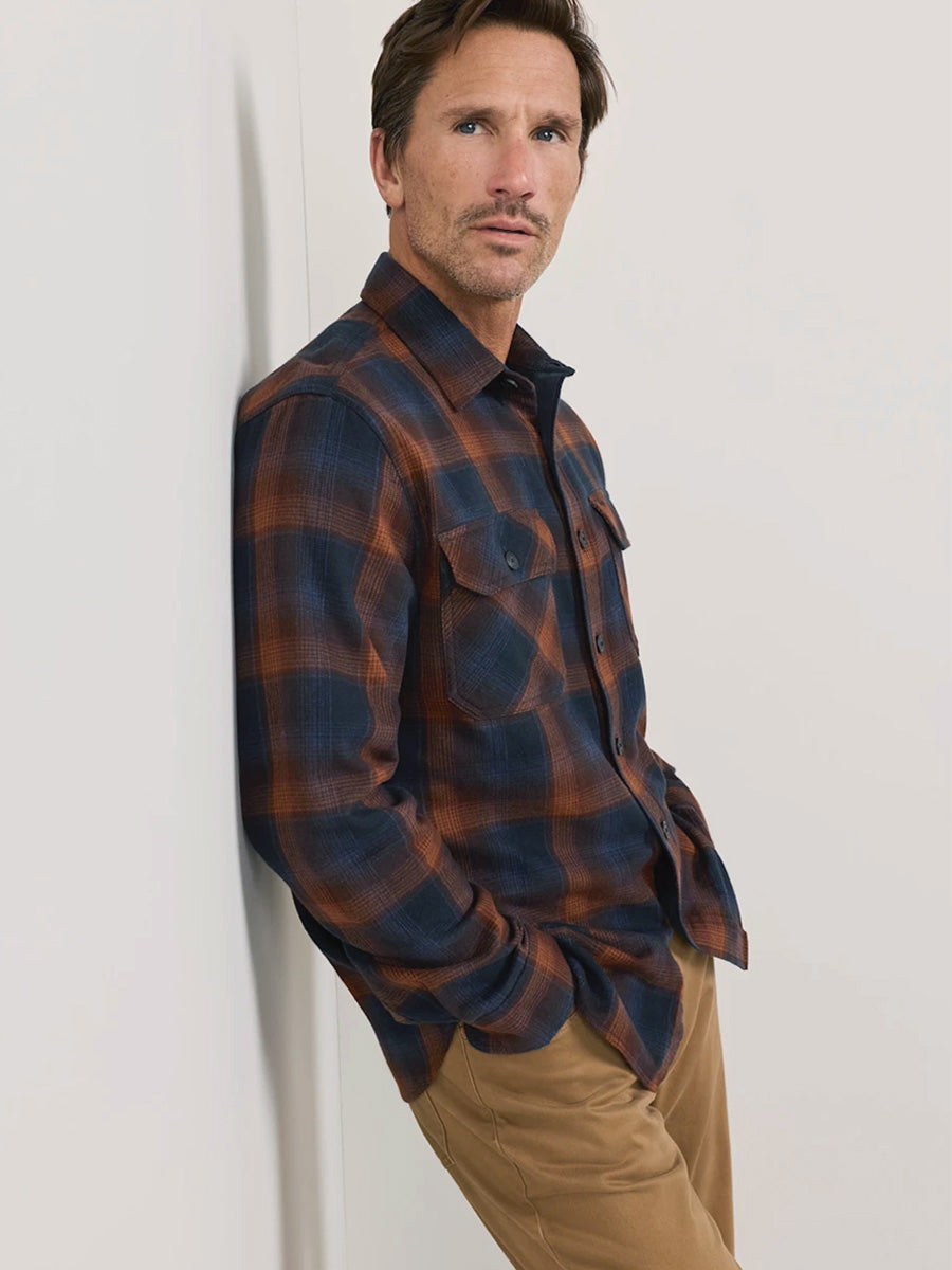 Burnside Flannel Shirt - Navy & Brown Plaid