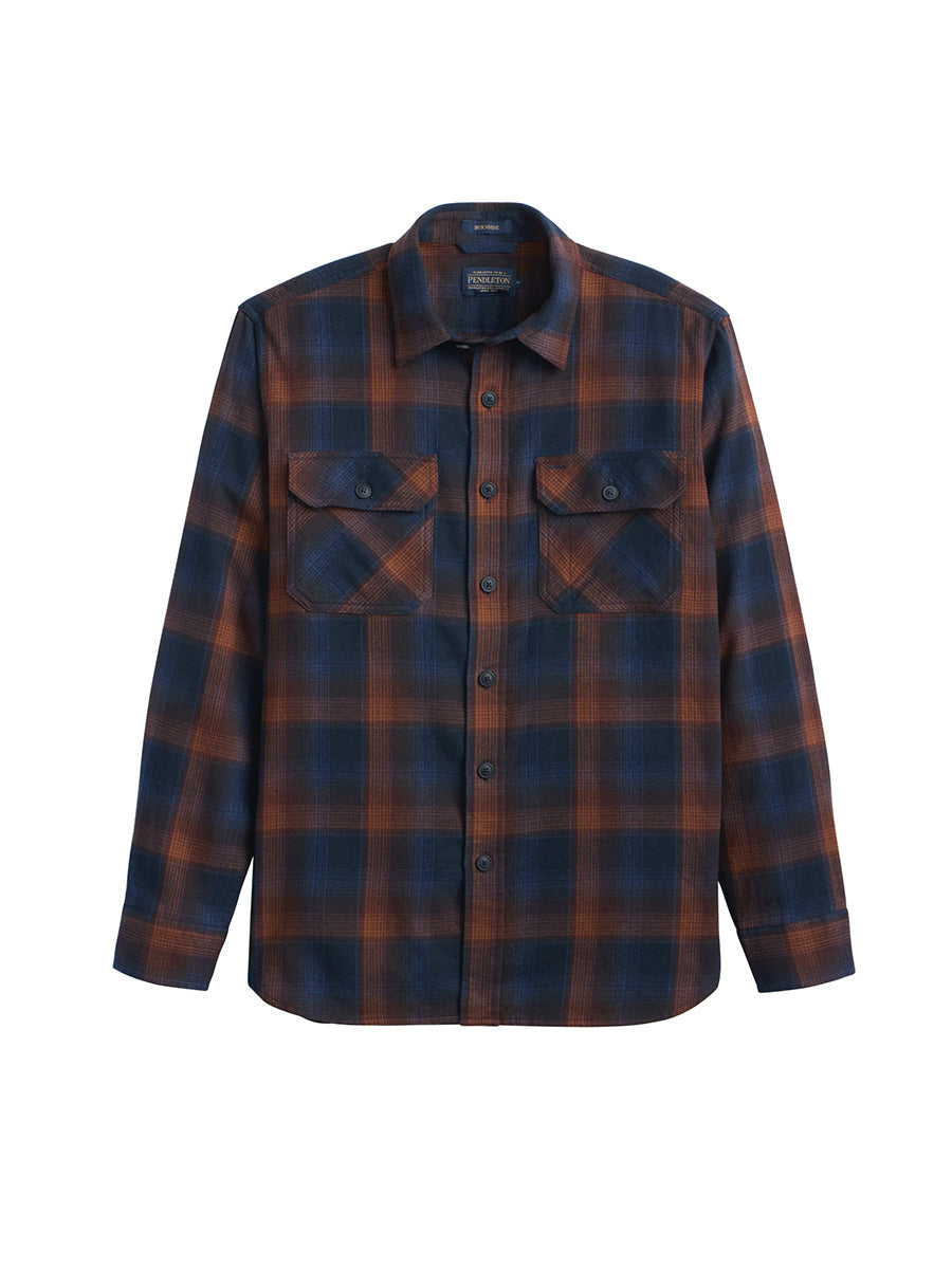 Burnside Flannel Shirt - Navy & Brown Plaid