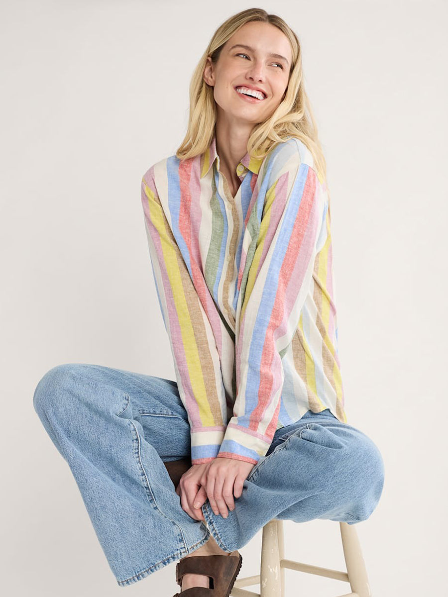 Coastal Striped Button-Up Shirt - Multi