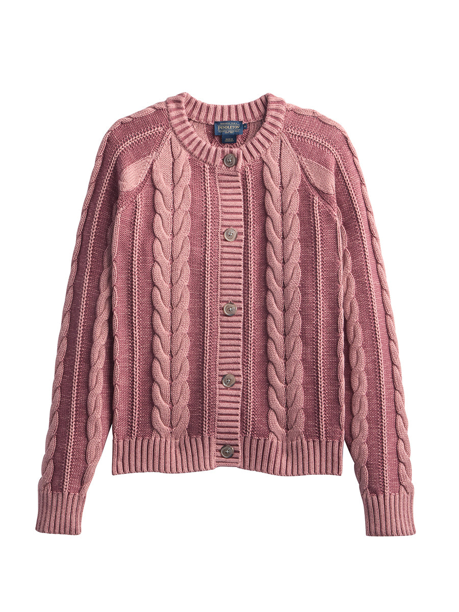 Cotton Cable Cardigan - Dark Rose