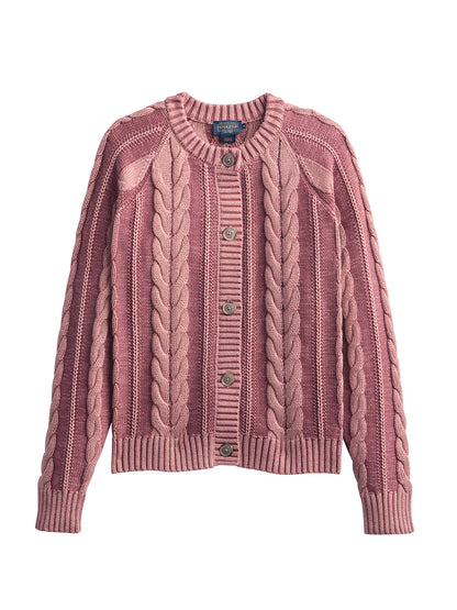 Cotton Cable Cardigan - Dark Rose
