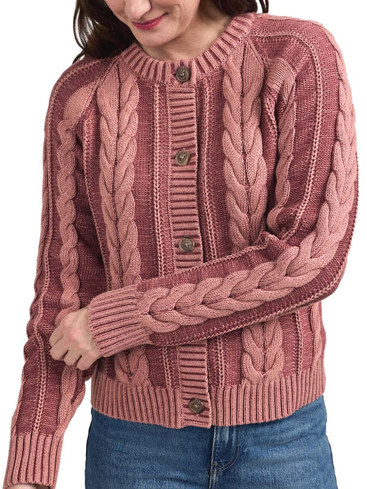 Cotton Cable Cardigan - Dark Rose