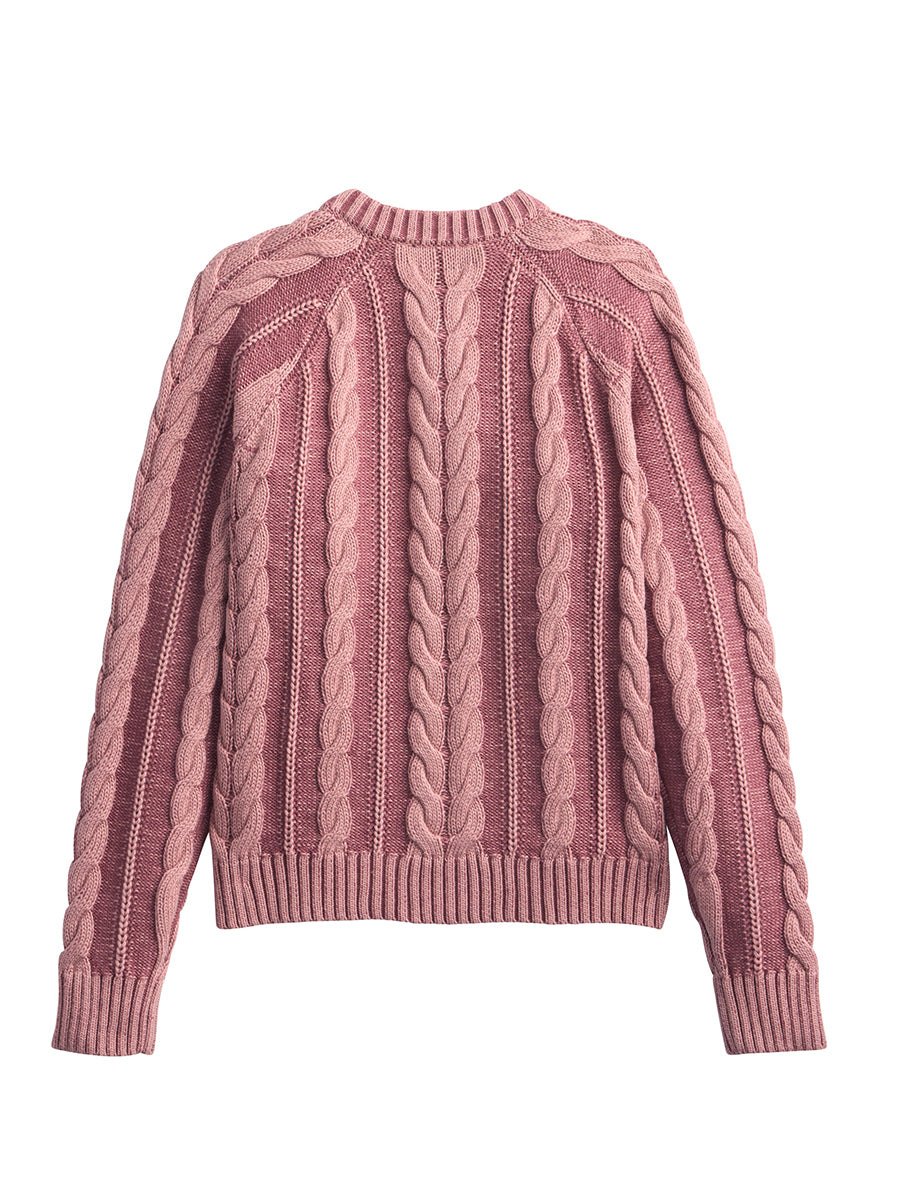 Cotton Cable Cardigan - Dark Rose