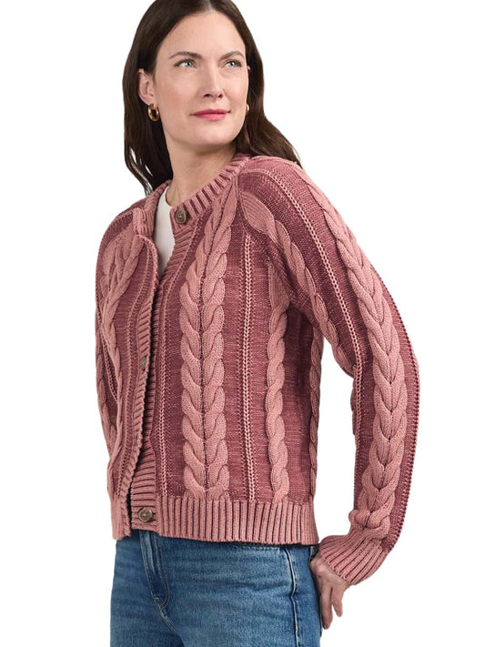 Cotton Cable Cardigan - Dark Rose