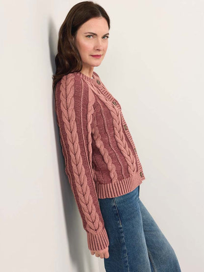 Cotton Cable Cardigan - Dark Rose