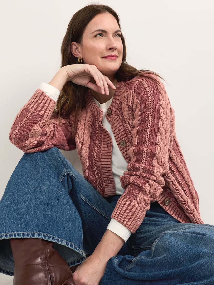 Cotton Cable Cardigan - Dark Rose