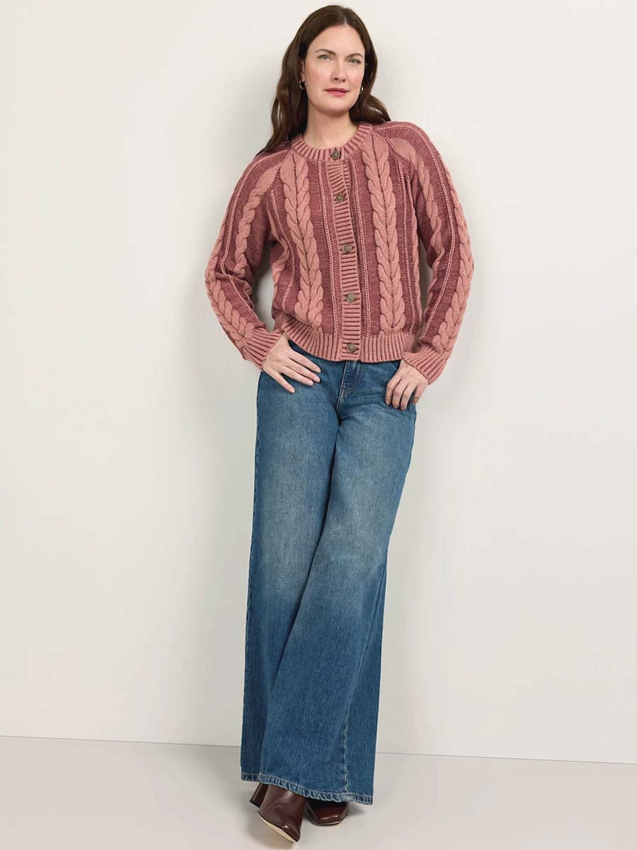 Cotton Cable Cardigan - Dark Rose
