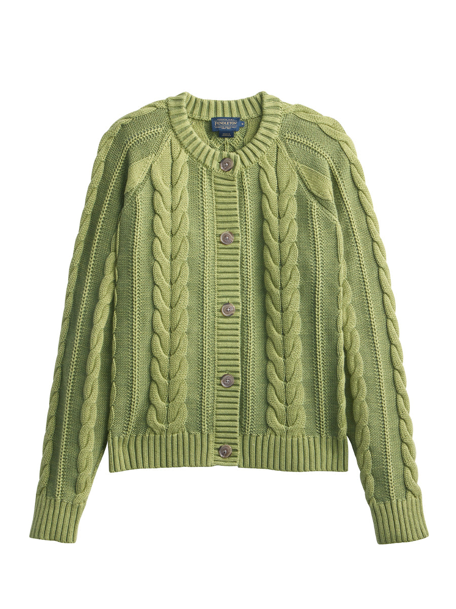 Cotton Cable Cardigan - Light Olive
