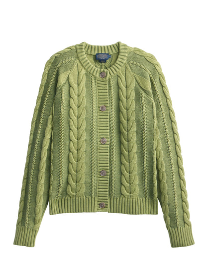 Cotton Cable Cardigan - Light Olive