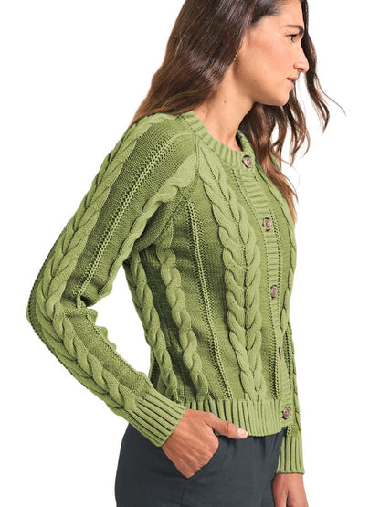 Cotton Cable Cardigan - Light Olive