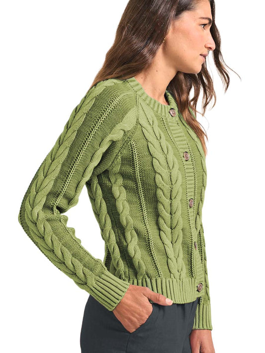 Cotton Cable Cardigan - Light Olive