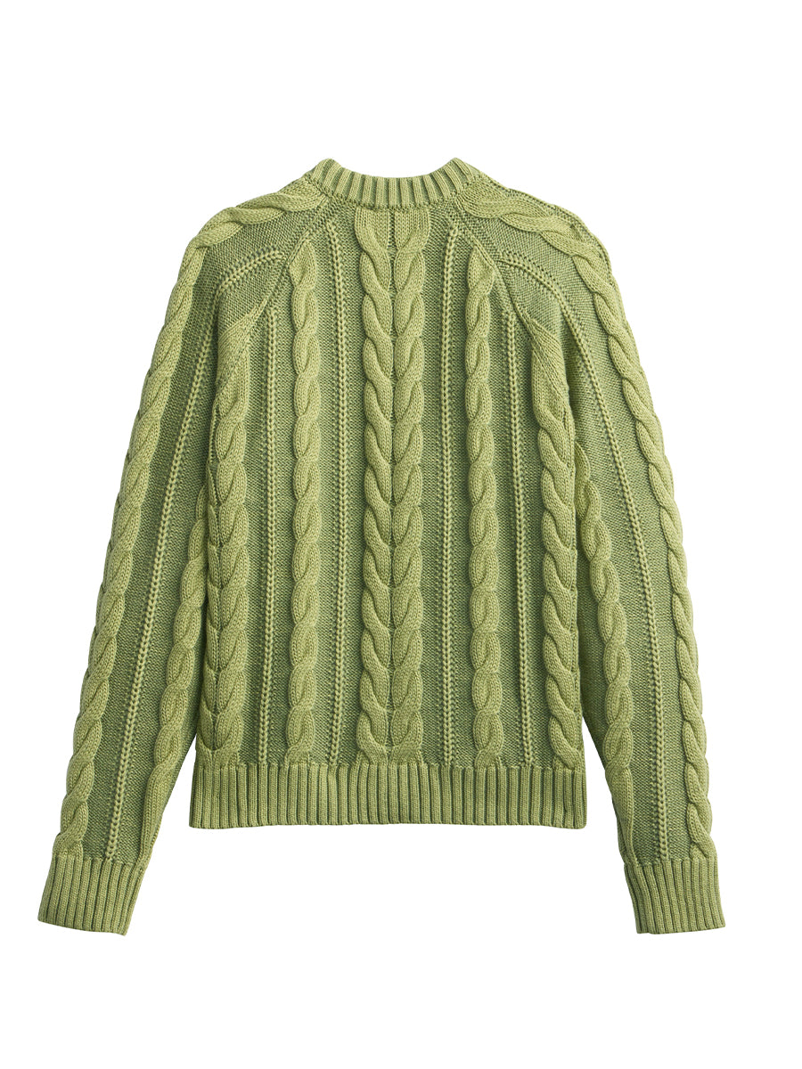 Cotton Cable Cardigan - Light Olive
