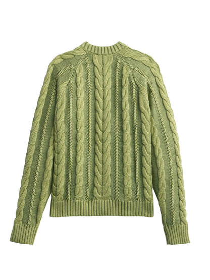 Cotton Cable Cardigan - Light Olive