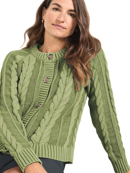 Cotton Cable Cardigan - Light Olive