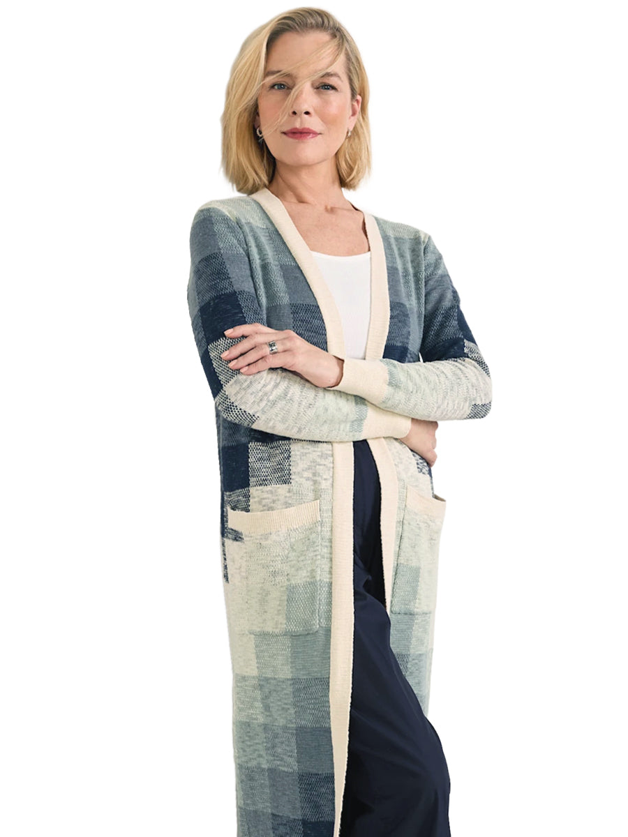 Cotton Duster Sweater - Navy & Ivory Multi