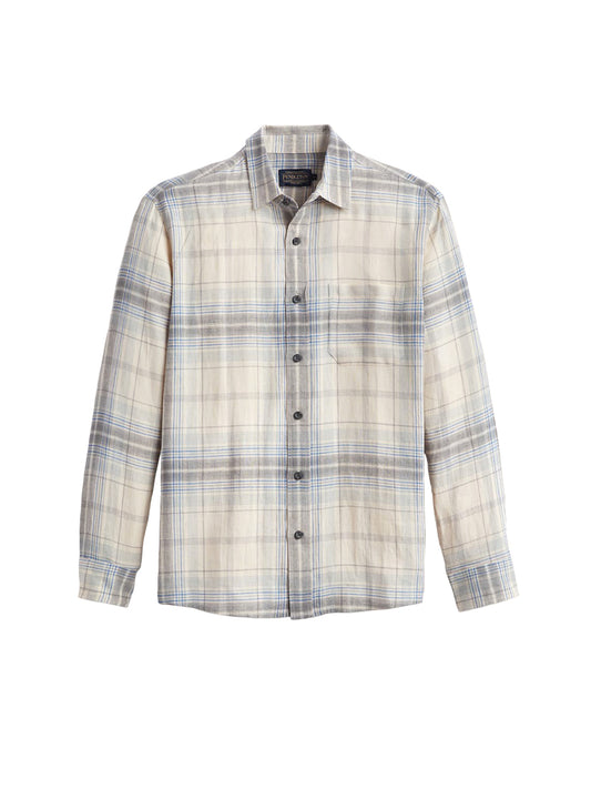 Dawson Linen Long Sleeve Shirt - Grey & Silver Plaid
