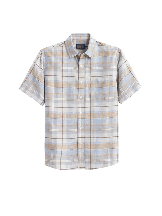 Dawson Linen Short Sleeve Shirt - Grey Multi Plaid