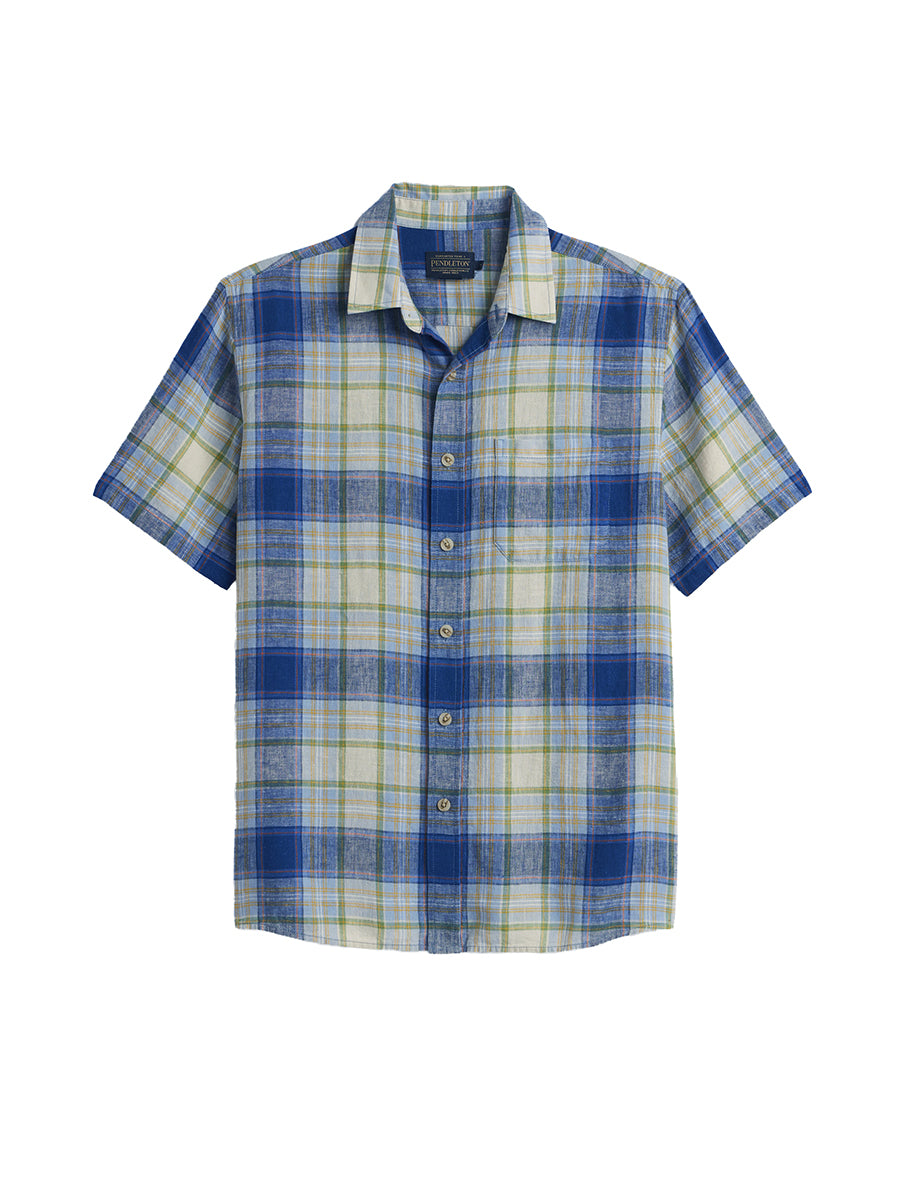 Dawson Linen Short Sleeve Shirt - Blue Multi Plaid