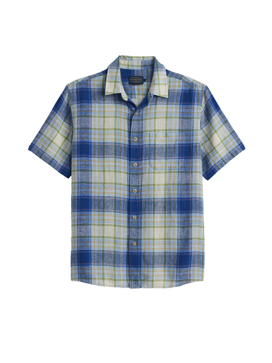 Dawson Linen Short Sleeve Shirt - Blue Multi Plaid