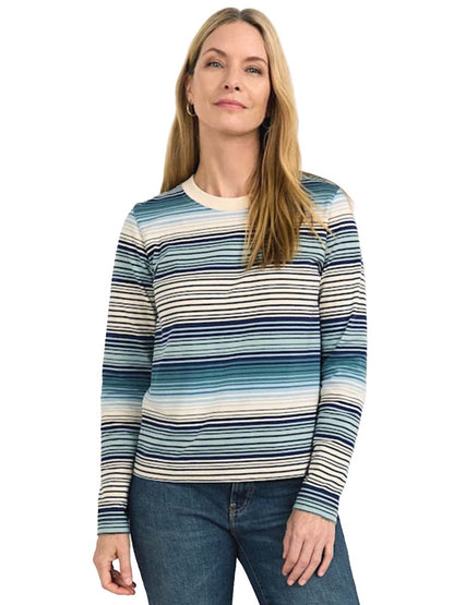Deschutes Crew Neck Long Sleeve Tee - Teal Stripe
