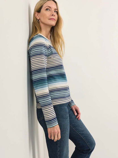 Deschutes Crew Neck Long Sleeve Tee - Teal Stripe