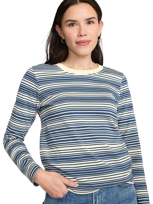 Deschutes Crew Neck Long Sleeve Tee - Blue Stripe