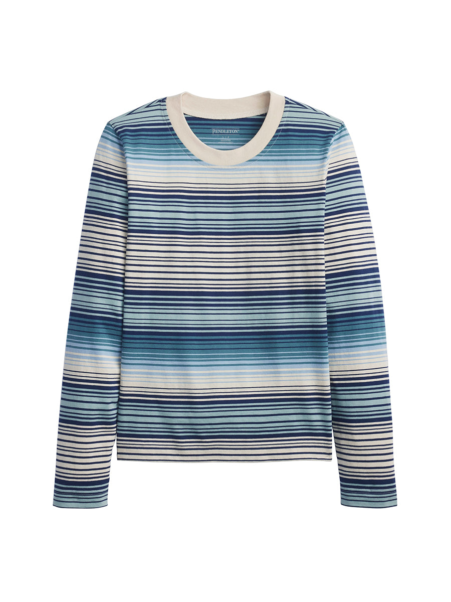 Deschutes Crew Neck Long Sleeve Tee - Teal Stripe