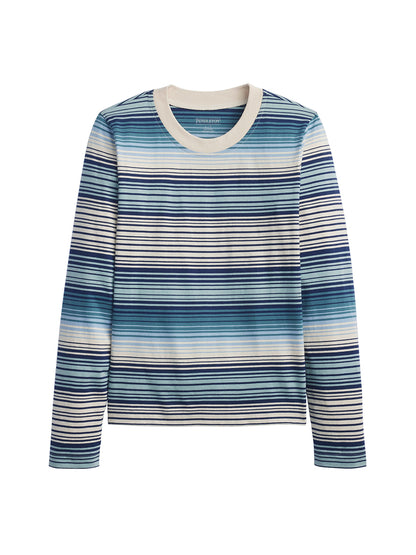 Deschutes Crew Neck Long Sleeve Tee - Teal Stripe