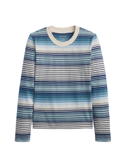 Deschutes Crew Neck Long Sleeve Tee - Teal Stripe