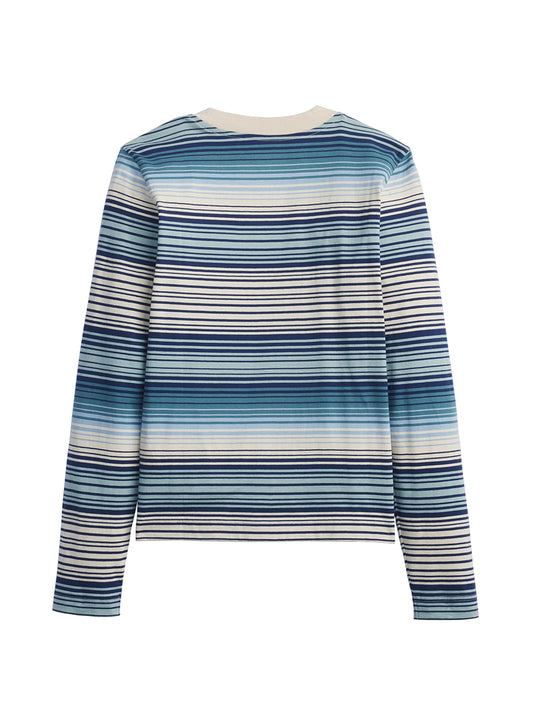 Deschutes Crew Neck Long Sleeve Tee - Teal Stripe